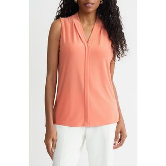 Kasper Pleated Sleeveless Top in Mandarin at Nordstrom, Size X-Large