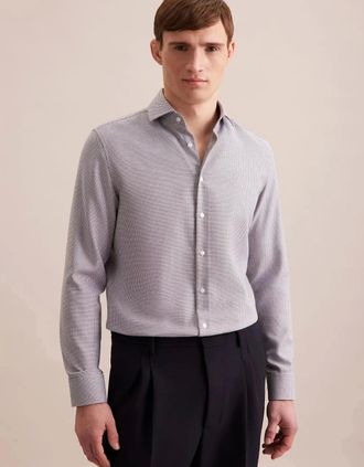 Seidensticker Seidensticker Mens Slim Fit No Iron Spread Kent Structured Pattern Business Shirt Brown - Size: Regular/44