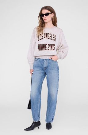 Anine Bing Harry Shrunken LA Sweatshirt in Oatmeal Melange at Nordstrom, Size X-Large