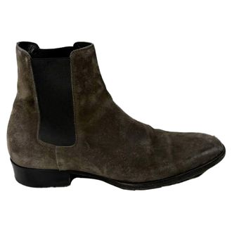 Saint Laurent Pre-owned Mens Wyatt Chelsea Ankle Boots in Brown Suede - Size EU 41