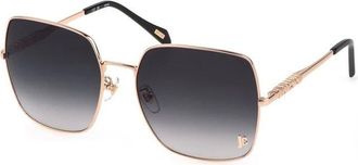 Just Cavalli Accessoires, Dames, Geel, ONE Size, Gouden Metalen Vierkante Zonnebril met Gerookte Lens