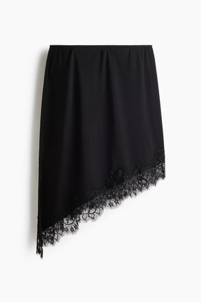 H&M Asymmetrischer Jupe mit Spitzenbesatz - Schwarz