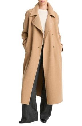 Vince Double Breasted Wool Blend Belted Coat in Camel at Nordstrom Rack, Size Small