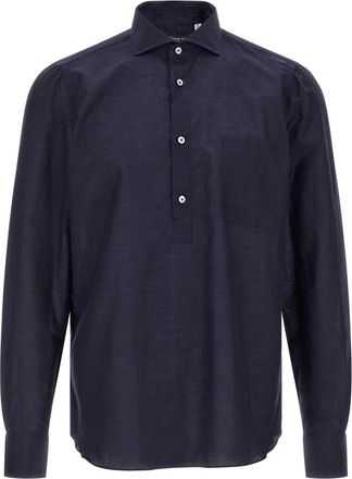 Finamore Porto Blouse - Heren - Casual Overhemden - Blauw - L - Katoen - Overhemden