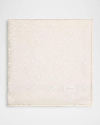 Brioni Mens Solid Paisley Jacquard Silk Pocket Square
