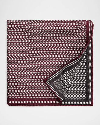 Brunello Cucinelli Men & apos;s Micro-Hexagon Silk Pocket Square