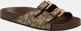 Coach Womens Two Band Buckle Sandal In Signature Jacquard - Brown - Size UK 5.5
