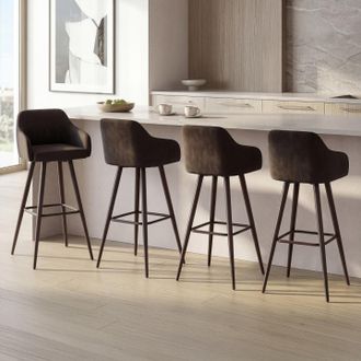 IDMarket Lote De 4 Taburetes De Bar Jany Giratorios Con Reposabrazos De Terciopelo Negro Y Patas De Madera Negra