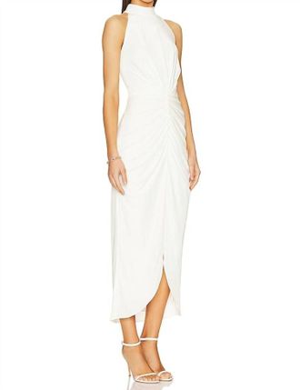 AIIFOS Eloise Halter Midi Dress In Ivory Velvet