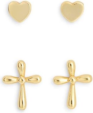 Argento Vivo Set of 2 Cross Stud Earrings in Gold at Nordstrom Rack