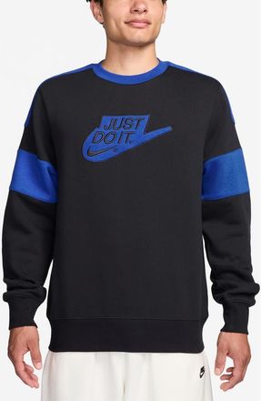 Nike Sportswear Club Fleece Crewneck Sweatshirt in Black/Game Royal at Nordstrom Rack, Size Xx-Large