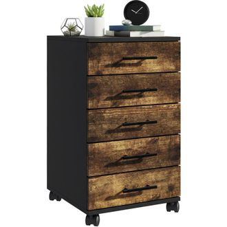 Relaxdays Contenedor M&oacute;vil Relaxdays, 5 Cajones, 69 X 40 X 40 Cm, Archivador Con Ruedas, Mueble De Oficina, Negro/marr&oacute;n