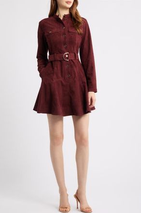 Ciebon Laurie Long Sleeve Belted Faux Suede Shirtdress in Brown Wine at Nordstrom, Size X-Small