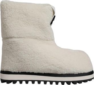 Dolce & Gabbana Witte Shearling Mid Calf Laarzen - Heren - Winterlaarzen - Wit - 44 EU - Schoenen