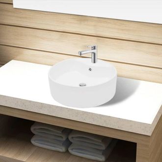 vidaXL Lavandino bagno in Ceramica bianca rotondo con Foro di trabocco