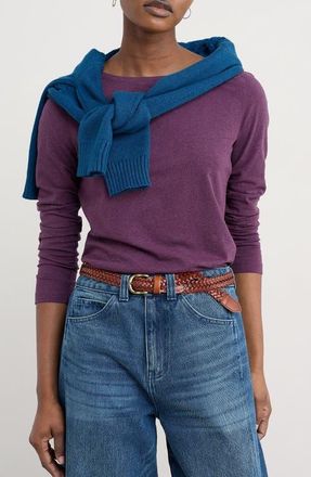 Seasalt Cornwall Easel Long Sleeve Stretch Organic Cotton Top in Melange Grape at Nordstrom, Size 14