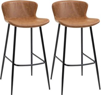 HOMCOM Homcom - Conjunto De 2 Taburetes Altos De Cocina Sillas Altas De Cocina Con Respaldo Tapizado En Pu Carga 120 Kg Para Bar Sal&oacute;n Comedor Marr&oacute;n