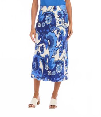 Karen Kane Bias Cut Midi Skirt In Print Blue