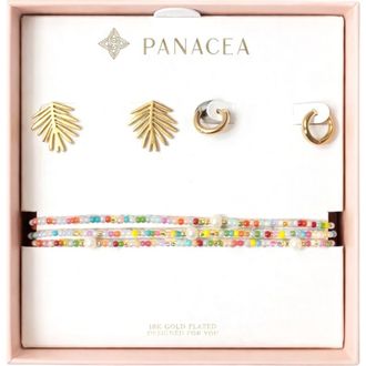 Panacea Palm Leaf Stud, Huggie Hoop Earrings & Beaded Stretch Bracelets Set in Multi at Nordstrom Rack
