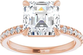 Pompeii3 3 1/3Ct Asscher Cut & Diamond Engagement Ring in White, Yellow, or Rose Gold