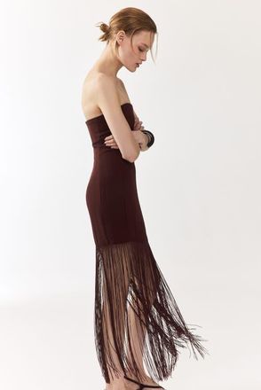 H&M Fringed Bandeau Dress in Dark Brown at Nordstrom, Size Xx-Large