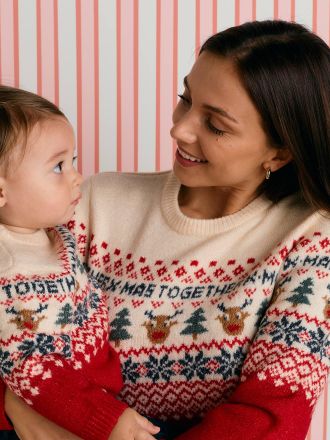 Vertbaudet Umstands-Weihnachtspullover Family Capsule rot