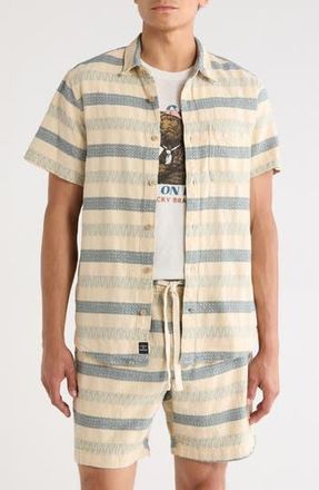 Lucky Brand San Gabriel Dobby Stripe Short Sleeve Cotton Button-Up Shirt in Stormy Sea at Nordstrom Rack, Size Xx-Large