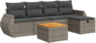 vidaXL Vidaxl - Set De Muebles De Jard&iacute;n 6 Pzas Y Cojines Rat&aacute;n Sint&eacute;tico Gris