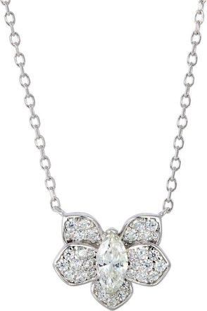 Savvy Cie Jewels Pav&eacute; Cubic Zirconia Orchid Pendant Necklace in White at Nordstrom Rack