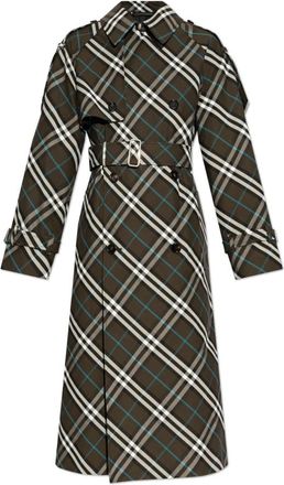 Burberry Geruite Trenchcoat - Dames - Trenchcoats - Groen - 2XS - Katoen - Jassen