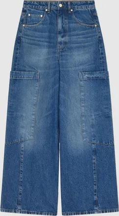 Ganni Jean Rigid Denim Baggy Mid Blue Stone
