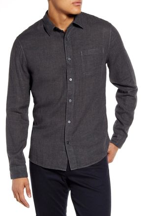 Vince Double Face Shirt Mens Heather Black Long Sleeve Button-Up RED744