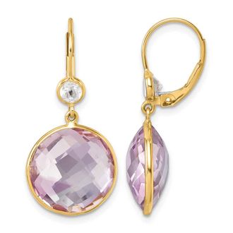 Diamond2Deal 14K Yellow Gold Pink Quartz and White Topaz Drop Dangle Earrings
