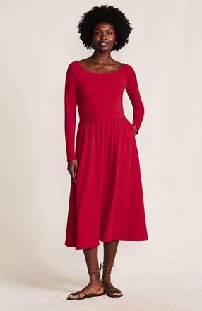 Lands End Cotton Modal Off Shoulder Midi Dress in Rich Red at Nordstrom, Size X-Small