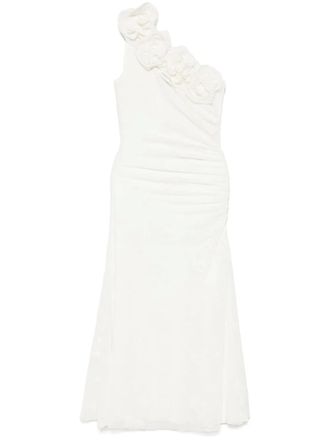 Nissa floral-appliqu&eacute; midi dress - women - Polyester/Polyester/Elastane/Spandex/Elastane - 36 - White