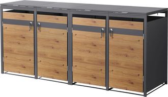 ML Design Ml-design Cobertizo Para Ocultar 4 Cubos De Basura 240l Antracita Aspecto Roble 264x80x120cm Caseta De Acero Para Jard&iacute;n Contenedor Resistente Caja Co