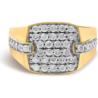 House of Brilliance Mens 14K Yellow Gold Plated Sterling Silver 1.0 Cttw Diamond Geometric Band Ring in Yellow Gold Over Silver at Nordstrom, Size 10