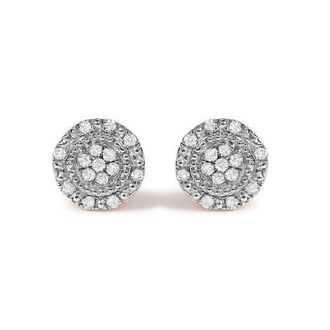 House of Brilliance 10K Yellow Gold 1/7 Cttw Diamond Beaded Halo Stud Earrings at Nordstrom