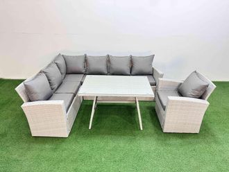 Fimous Garden Outdoor Rattan Furniture Set with Armchair 7 Seater in Light Grey