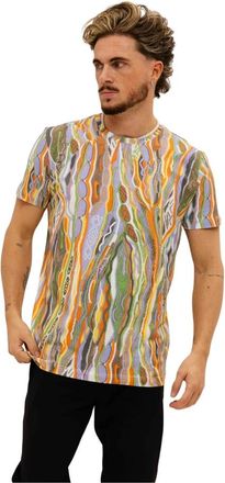 Carlo Colucci Tops, Heren, Veelkleurig, XL, Katoen, Knit Print T-Shirt