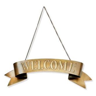 Tag Welcome Hanging Door Sign - Antique Brass Gold Wall Art at Nordstrom, Size Medium