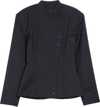 Paloma Wool Banjo Asymmetric Stretch Pinstripe Jacket in Dark Grey at Nordstrom, Size Medium
