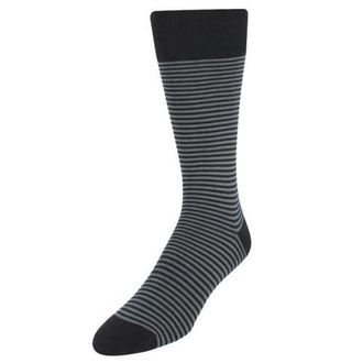 Trafalgar Store Carvel Striped Pattern Mid-Calf Pima Cotton Socks in Dark And Light Grey Stripes at Nordstrom