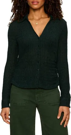 Sanctuary Juno Textured Button-Up Top in Forest Green at Nordstrom, Size X-Large