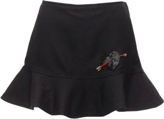 Valentino Garavani Valentino Beaded HeartBlack Wool Flared Skort Size XXS