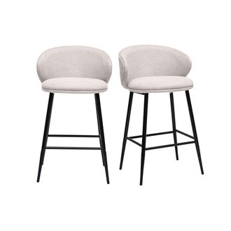 Miliboo Miliboo - Taburetes De Bar De Dise&ntilde;o En Tela De Terciopelo Texturizado Beige Y Metal Negro (juego De 2) Rosalie