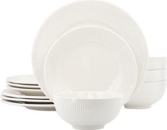 Elama Gianna 12 Piece Round Stoneware Dinnerware Set in White at Nordstrom