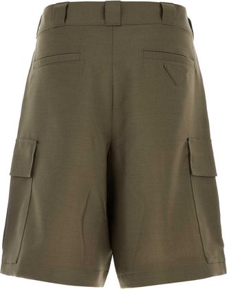Prada Mens Mohair-Wool Cargo Bermuda Shorts Green Virgin Bermudas