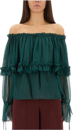 Saint Laurent Zijden Blouse - Dames - Blouses - Groen - L - Overhemden