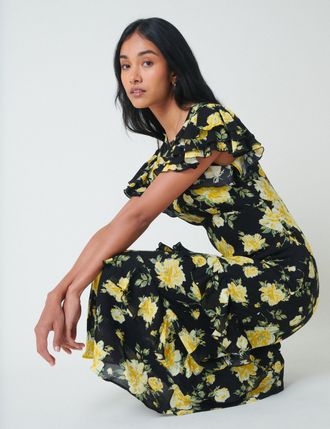 Nobody's Child Black Floral Marley Midi Dress